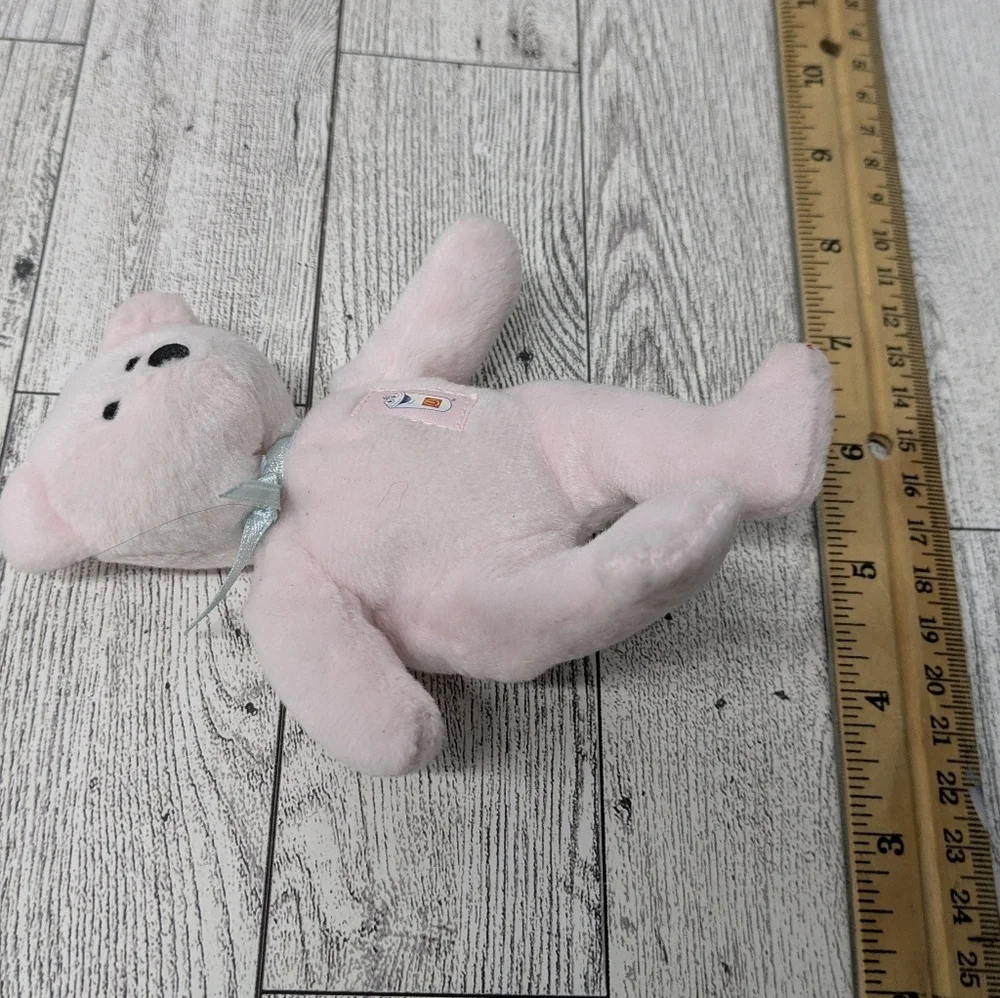Ty McDonald's Light Pink Stuffed Bear with Blue Ribbon